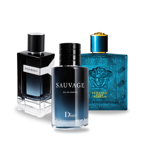 Pakje van 3 parfums: Dior SAUVAGE, Yves Saint Laurent Y MEN, Versace EROS