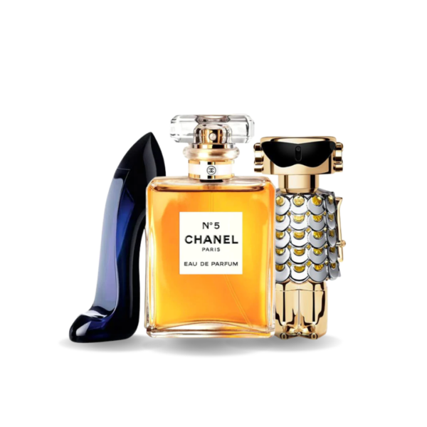 Pakje van 3 parfums: Carolina Herrera GOOD GIRL, Chanel Nº5, Paco Rabanne FAME (Eau de Parfum)